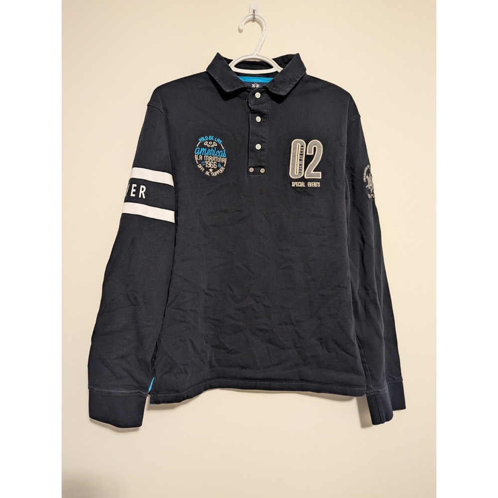La Martina Buenos Aires Navy Blue Player #2 Long Sleeve Polo Shirt Men's Size XL
